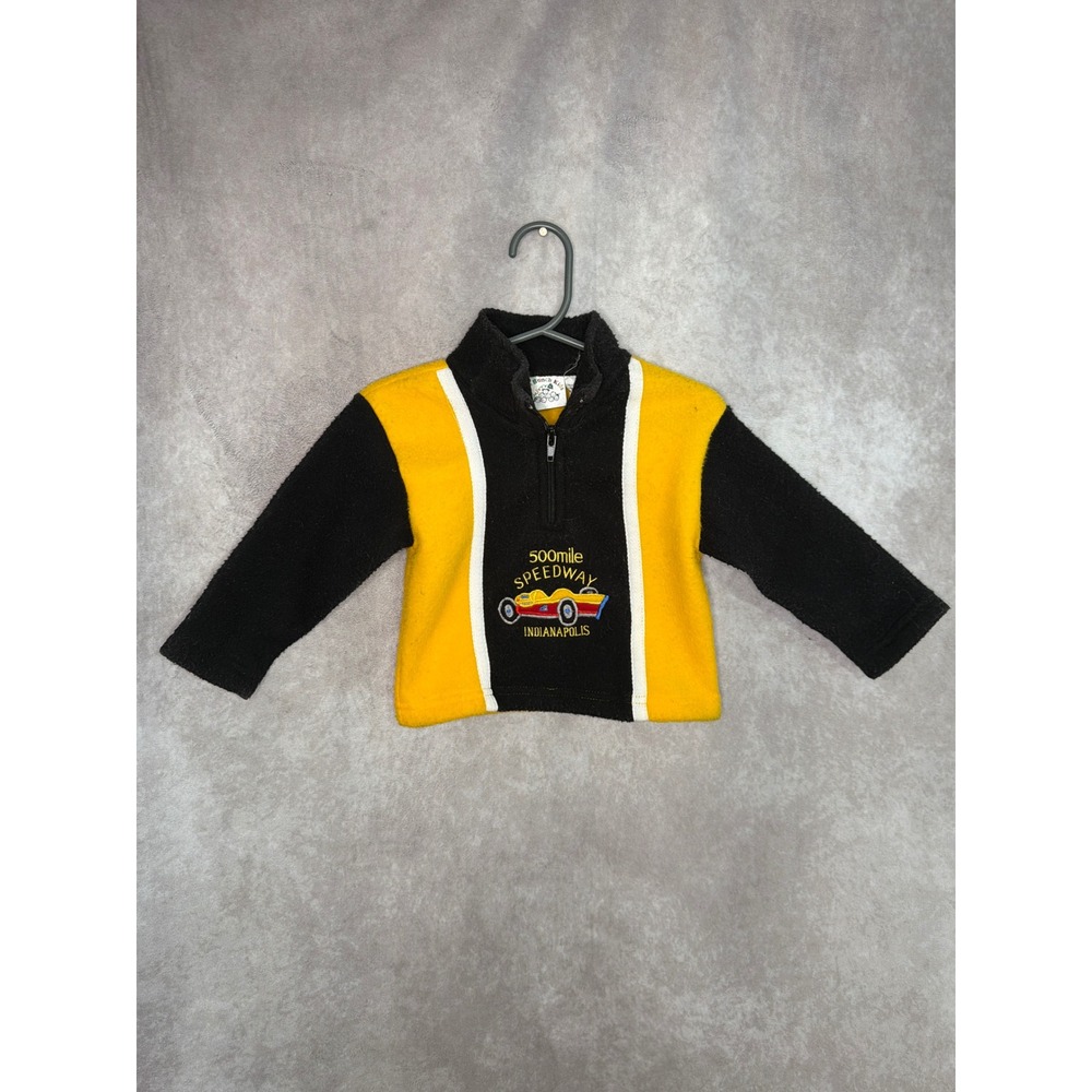 VTG 90s Fun Bunch Kids Indianapolis Speedway 500 Pullover Shirt Black Yellow 18M